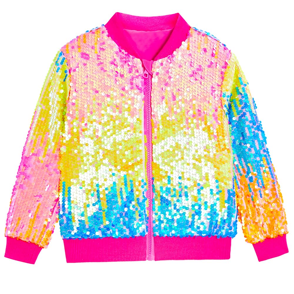 YIYI Sequin Jackets for Girls Kids Boys Glitter Sparkle Bomber Varsity Birthday Party Shiny Outwear Clothes
