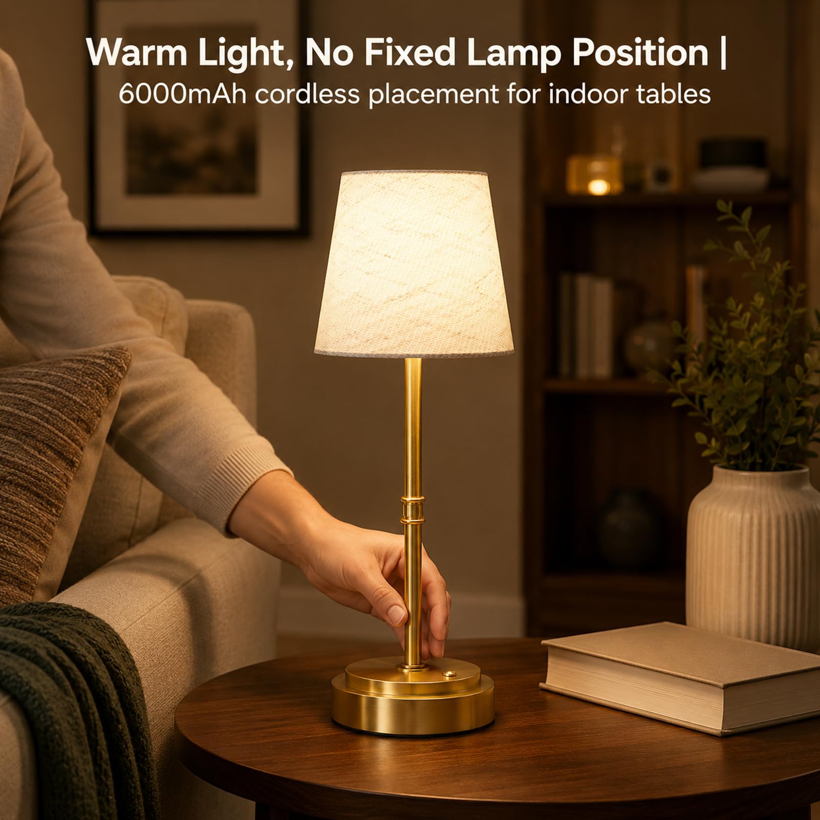 Lampe de table rechargeable sans fil, de la table de chevet à la table d'appoint, doré, 1 pièce
