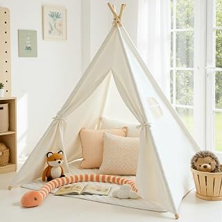 Sumbababy Teepee Tent for Kids - Washable Tipi Playhouse, Foldable Toddler Tent with Lights for Girls & Boys Indoor Outdoor (47x47x59")