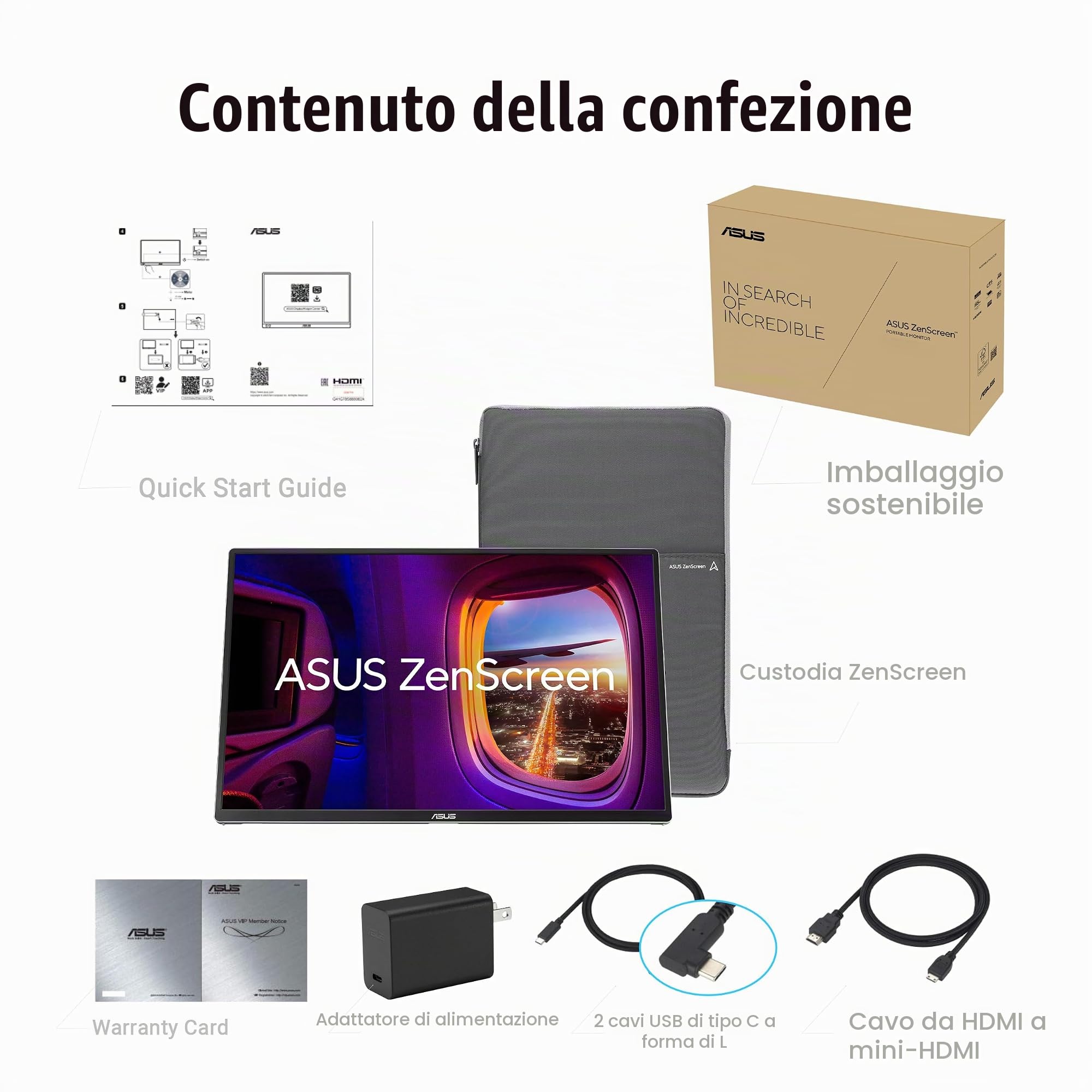 ASUS ZENSCREEN OLED MQ16FC, Monitor Portatile da 15, 6" WUXGA OLED, Nero | (1920 x 1200), 1ms (GTG), 60Hz, Auto Rotazione, Treppiede, USB-C, Mini-HDMI, Power Pass, Flicker Free, Low Blue Light