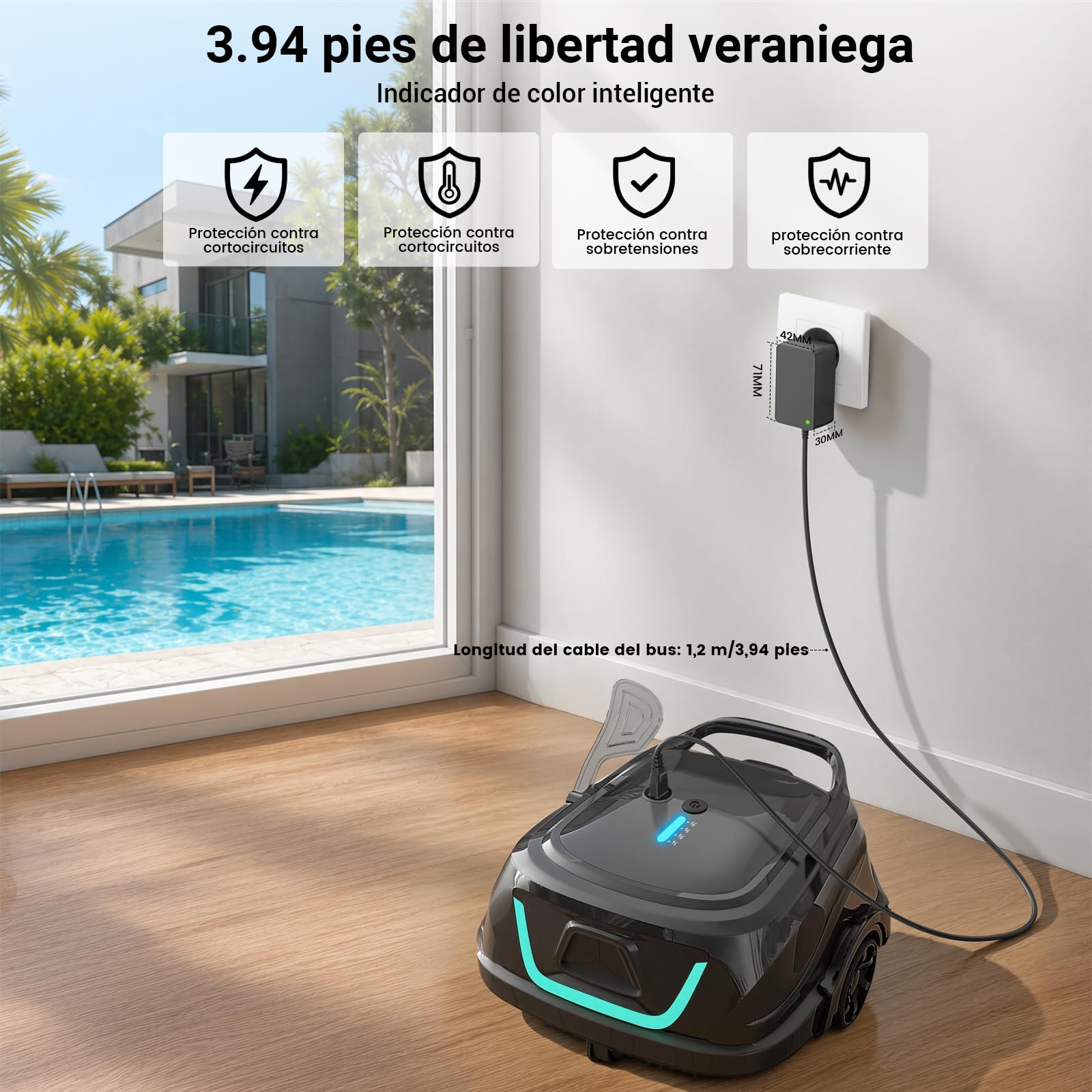 Bouge Aspirador Piscina Cargador Cable Compatible con WYBOT A1 Pool Robot Cleaner Sustitución Cargador Adaptador para Robot Limpiafondos Piscina