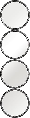 Espejo de pared de hierro negro de cuatro círculos de 12 pulgadas de largo y 1 ancho y 48 pulgadas de alto, para colgar vertical u horizontalmente