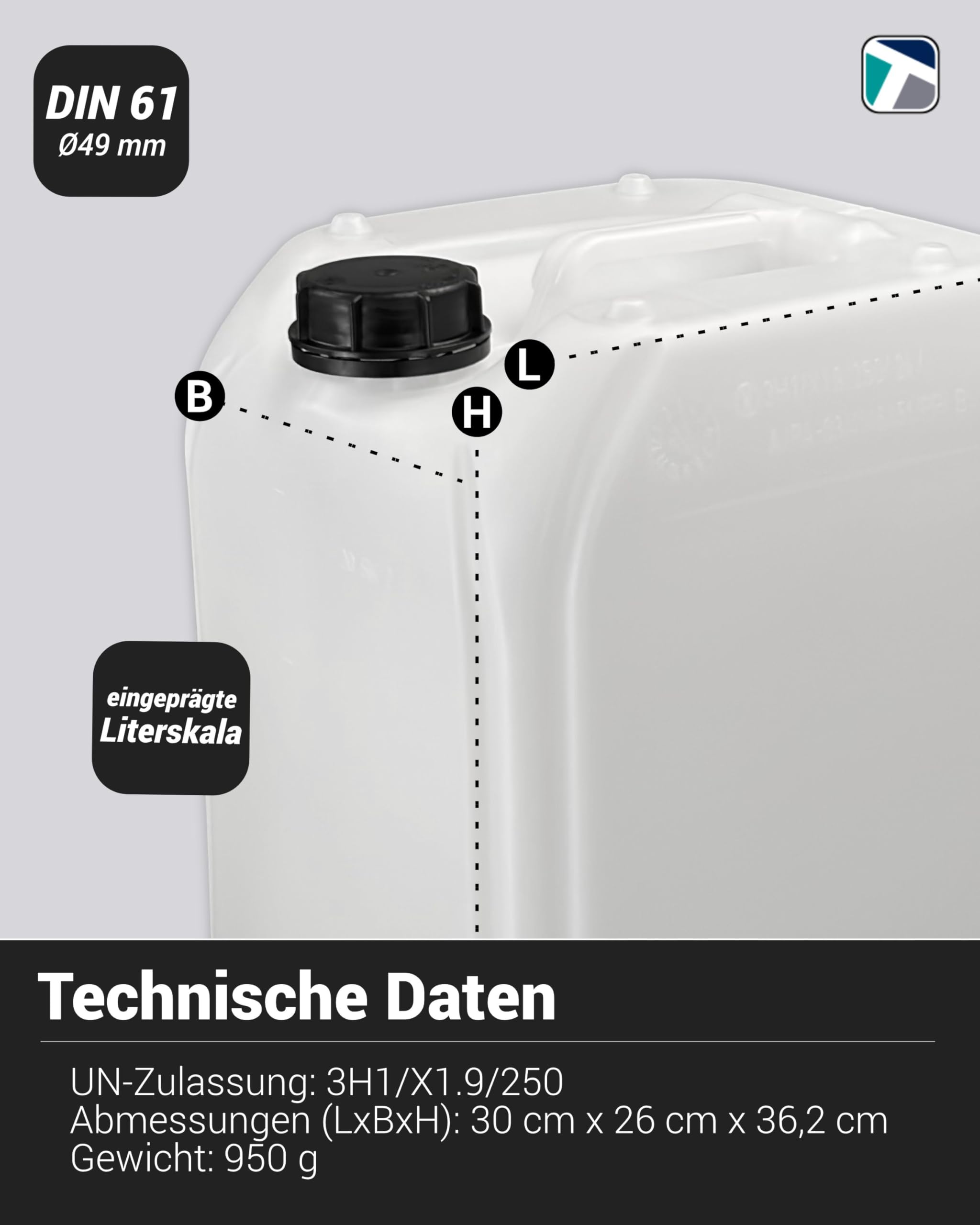Trevendo 8er-Set Wasserkanister - Leerkanister - Kunststoffkanister (20 Liter, DIN 61, Ø49 mm) - lebensmittelecht & BPA-frei - inkl Beschriftungsetiketten