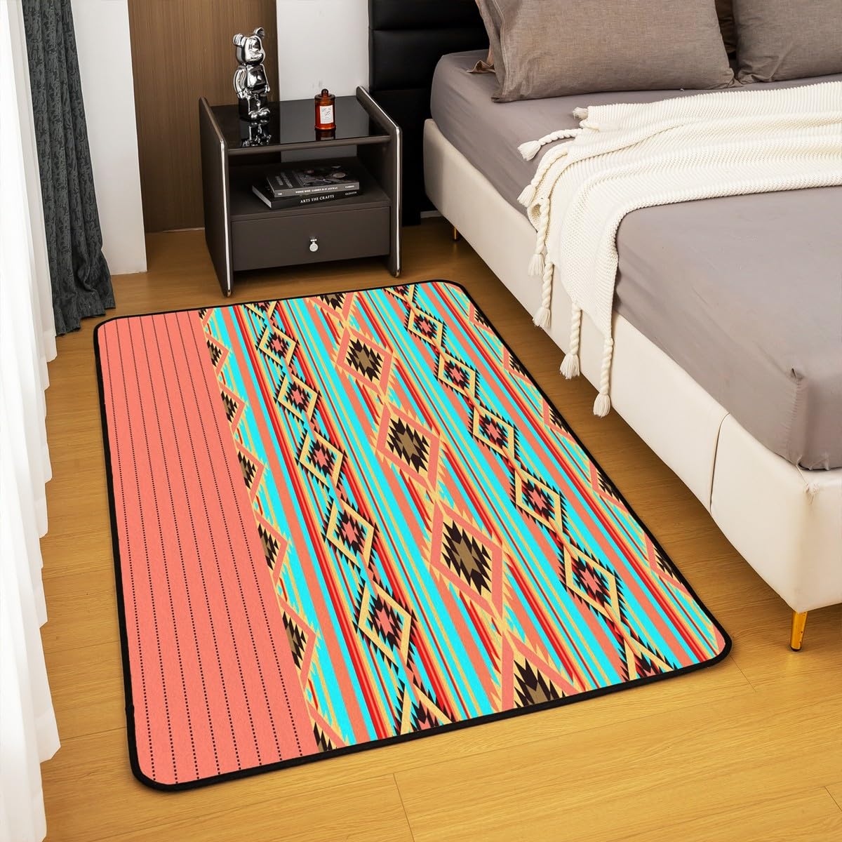 Loussiesd Southwestern dywaniki do salonu geometryczny dywanik dla dzieci chłopców dziewcząt wystrój pokoju plemienny dekoracyjny zestaw dywanów 100 * 150 cm rdzenni Amerykanie design niebieski