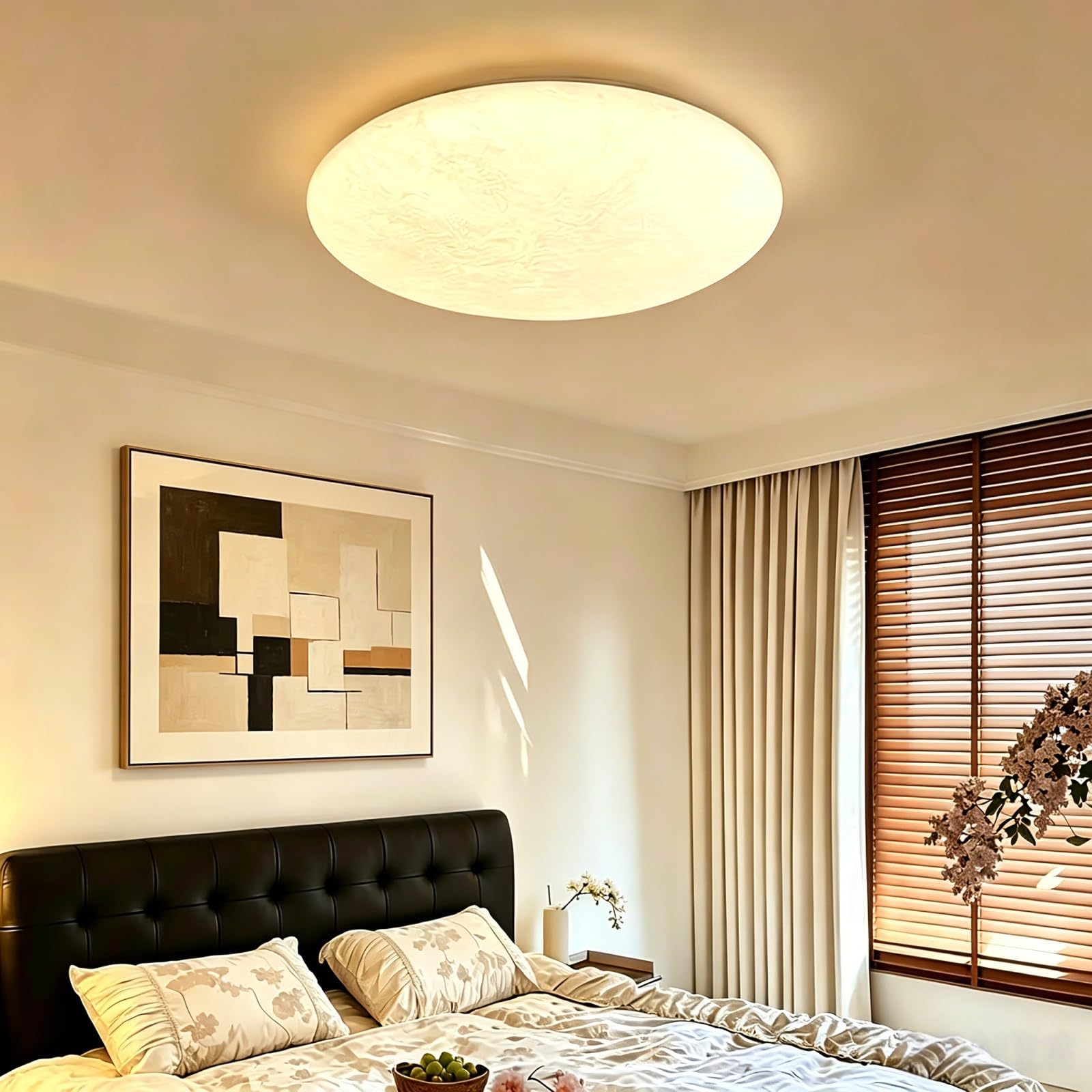 LED Deckenleuchte,50cm Wabi Sabi Boho Lampenschirm Deckenlampe | Imitation Seide lampenschirm,Japanische Deko Lampe,3-Farben Dimmbar,Für Wohnzimmer Esszimmer Schlafzimmer Und Flur