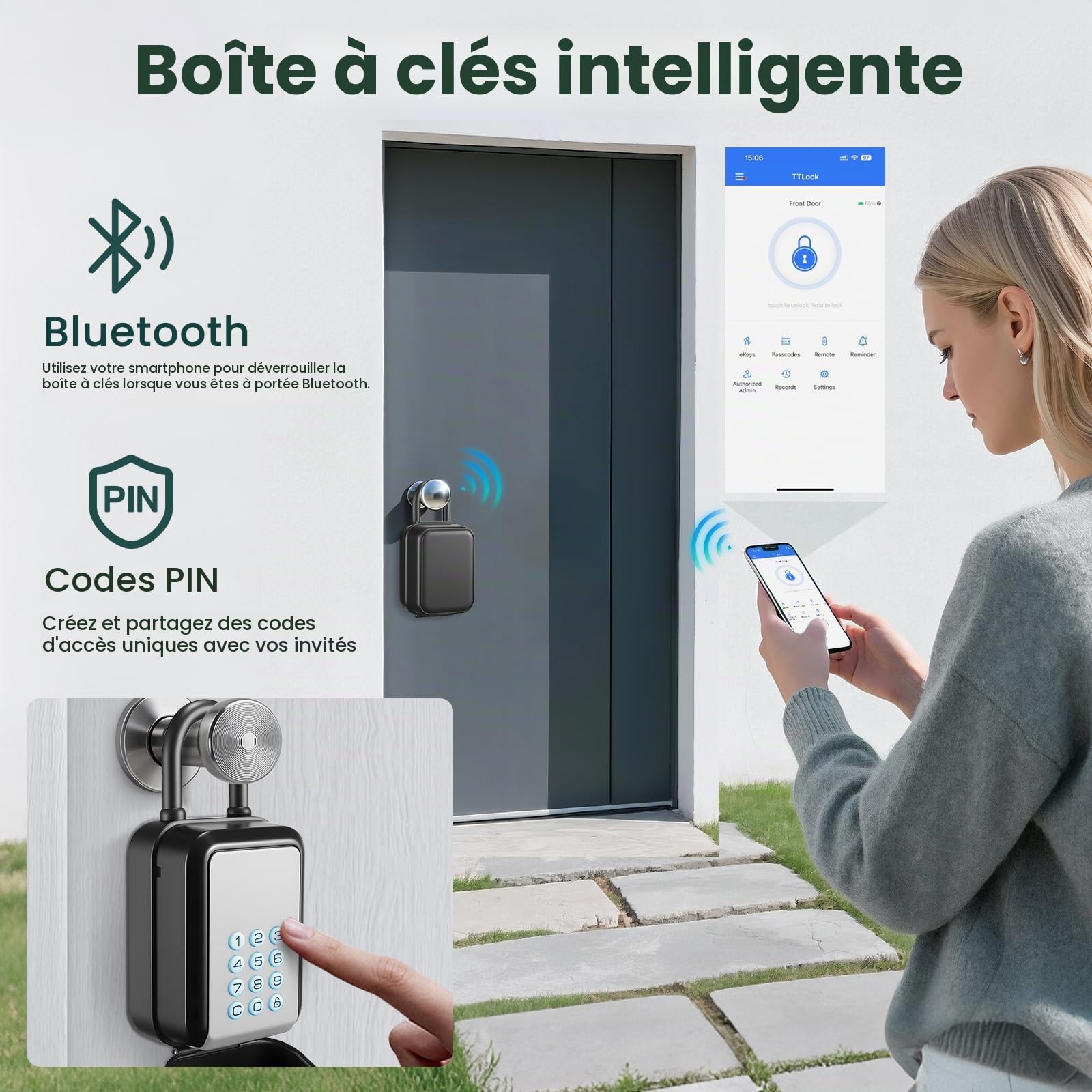 PAIRIER Boîte à Clés Sécurisée Extérieur Murale Avec Manipuler | Contrôle Via l'Application TTLock, Déverrouillage Par Bluetooth Et Code Secret, Pour Airbnb, Agents Immobiliers, Bureaux