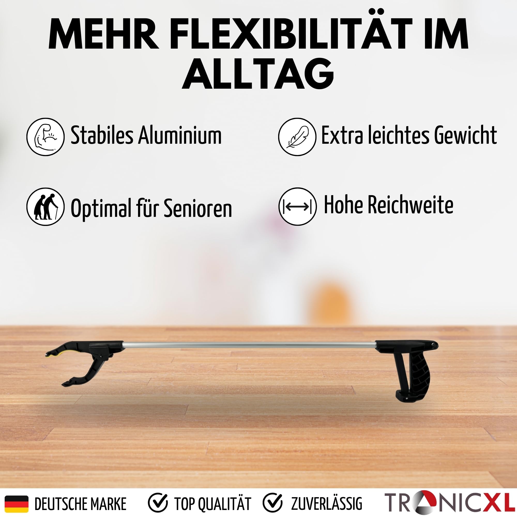 TronicXL 5 pinzas de aluminio con imán, ayuda de agarre de metal, para personas mayores, pinzas de basura, cocina, ayudantes cotidianos largas