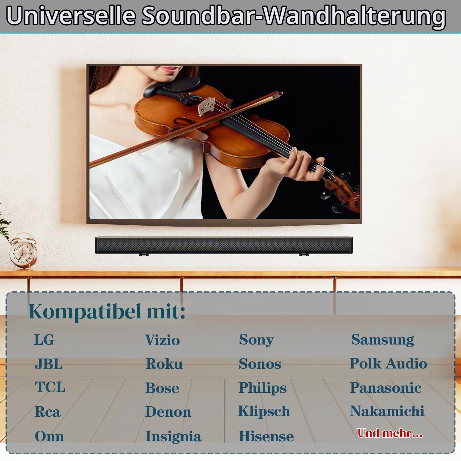 Soundbar Wandhalterung, Universale Lautsprecher Wandhalterung mit Tiefenverstellung, für Bose/Denon/Samsung Smart Soundbar, Soundbar Halterung am Tv mit rutschfeste Eva-Pads, bis max 15Kg