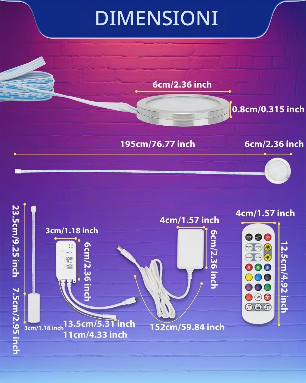 Cefrank RGBW - Set di 6 luci a LED per vetrina con telecomando, per sincronizzazione musicale, 3 metodi di controllo, cambio colore
