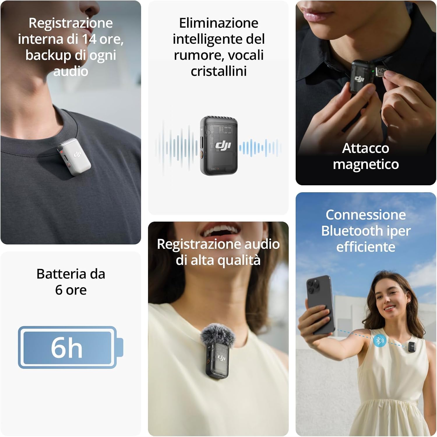 Microfono DJI Mic 2 Shadow Black Wireless 14 Ore Registrazione - Dettaglio