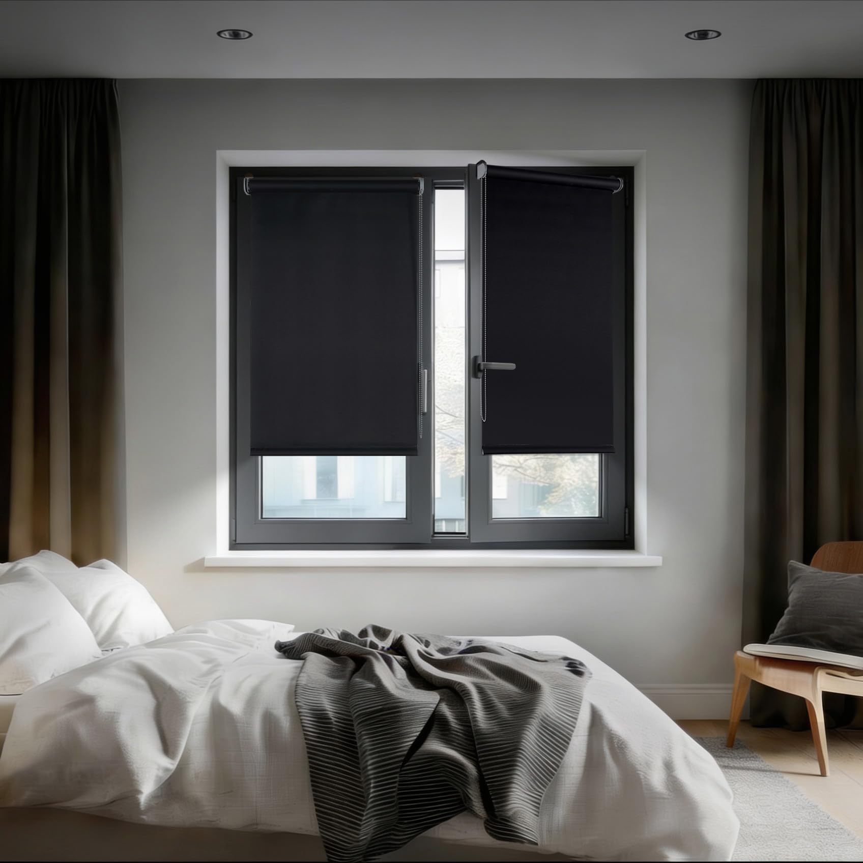 Estores Opacos sin taladrar 100% Blackout Térmicos 60x180 cm Negro | Instalación sin agujeros. Estores enrollables blackout para ventanas. Oscuridad total en dormitorio y habitación StoresDeco