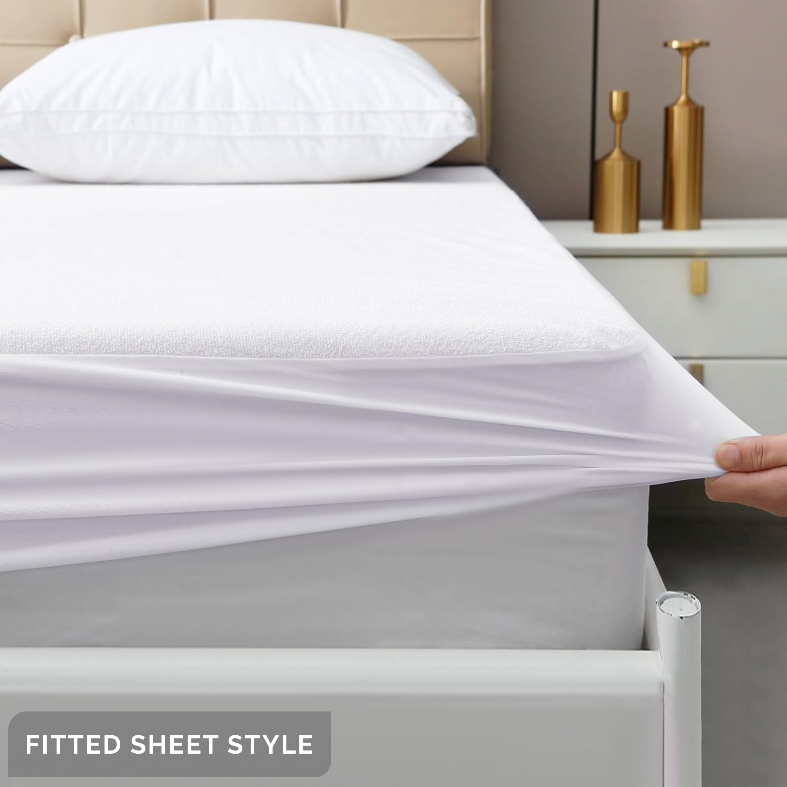 100% Waterproof Mattress Protector Kingsize Bed, White - Image 2