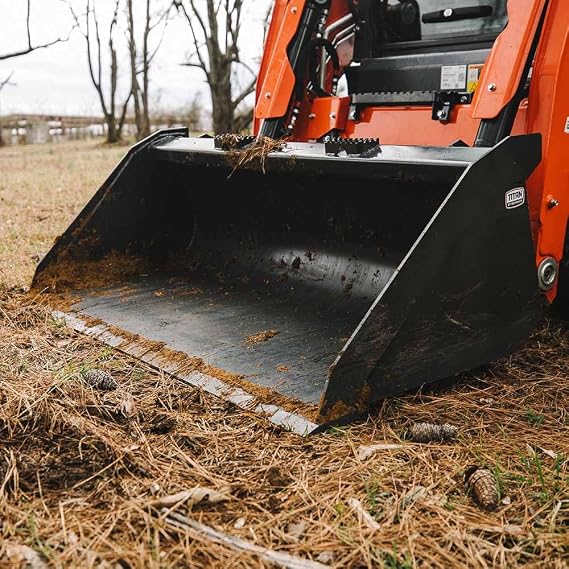 Titan Attachments 60 Grade 50 Standard Series Low Profile Dirt Bucket, Universal Quick Tach, Rolled-Back Design with 0.5 Thick Cutting Edge, 15.5 cu ft Capacity for Grading and Leveling