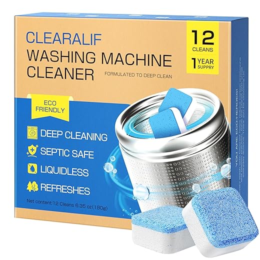 CLEARALIF Washing Machine Cleaner 12 Pack,1 Year Supply, Clean Inside Drum and Laundry Tub Seal, Washing Machine Cleaner Tablets For HE Front Loader & Top Load Washer