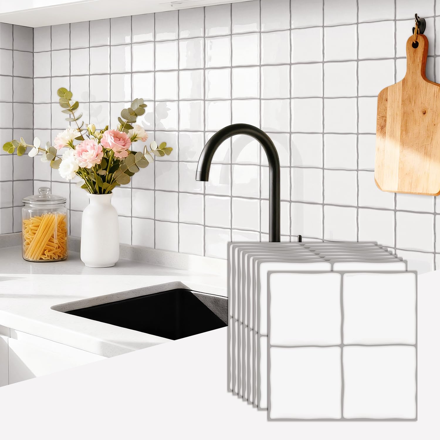 indabyo 20 Sheets Mosaic Marble Effect Tile Stickers Peel and Stick on Tile