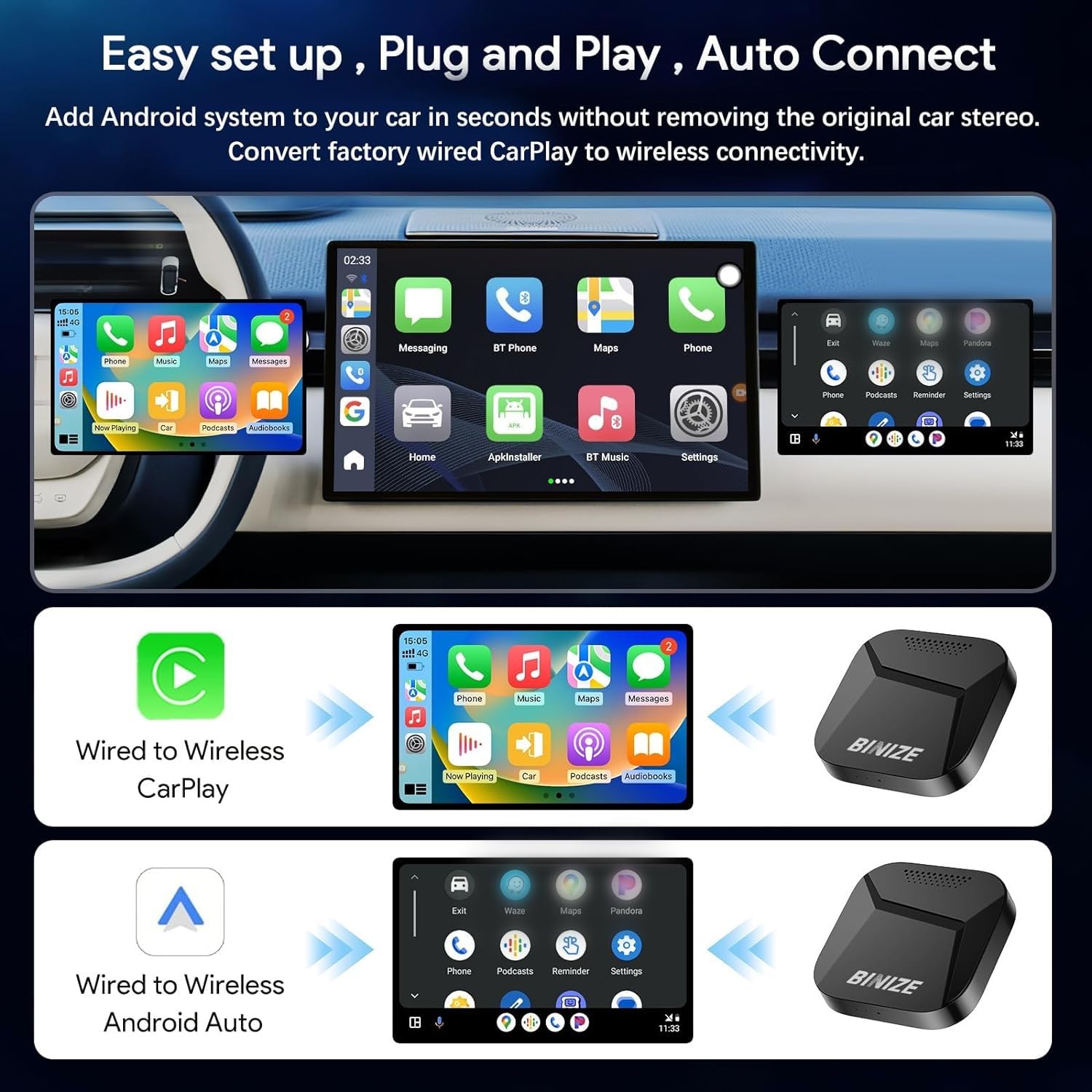 Amazon.com: Binize Android System Ai Carplay Box Support Wireless