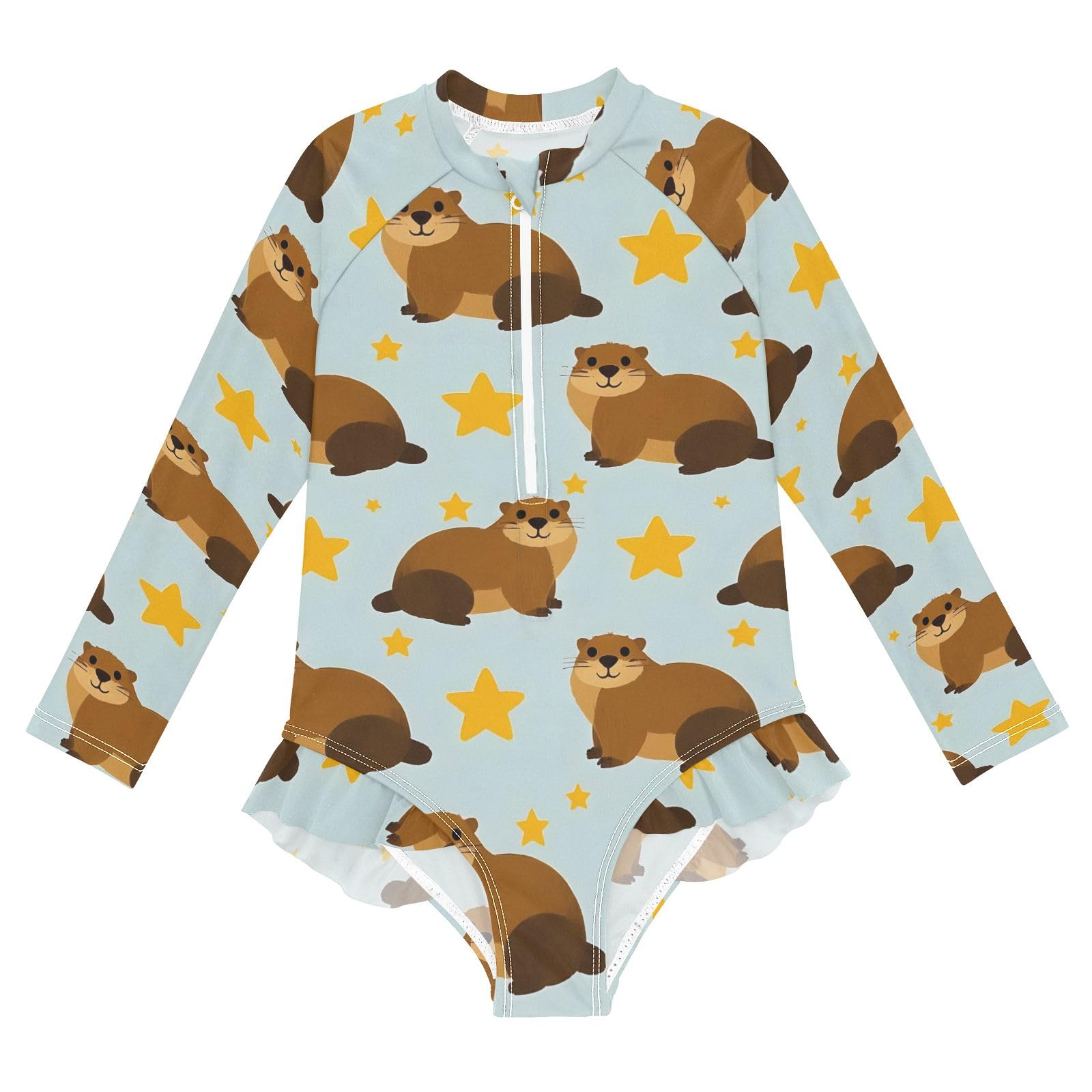 ALAZA Swimsuit for Girls Long Sleeve Rashguard Bathing Suit Groundhog Stars Quick Dry 4T