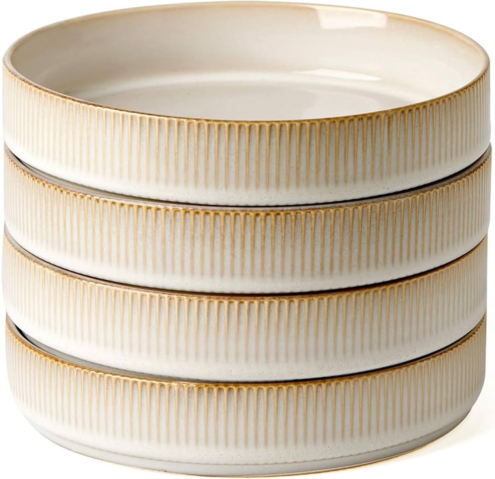 famiware Star 7.5" Pasta Bowls Set, Salad Bowl Set of 4, Double Reactive Glaze, Stackable, Perfect for Your Friend for Housewarming, Thanksgiving, Christmas, Cappuccino White