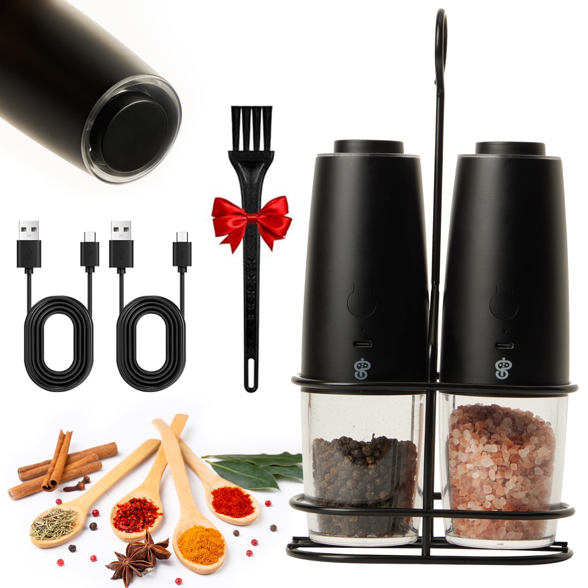 SilPiment Electric Gravity Salt & Pepper Grinder Set - USB Rechargeable, Adjustable Coarseness
