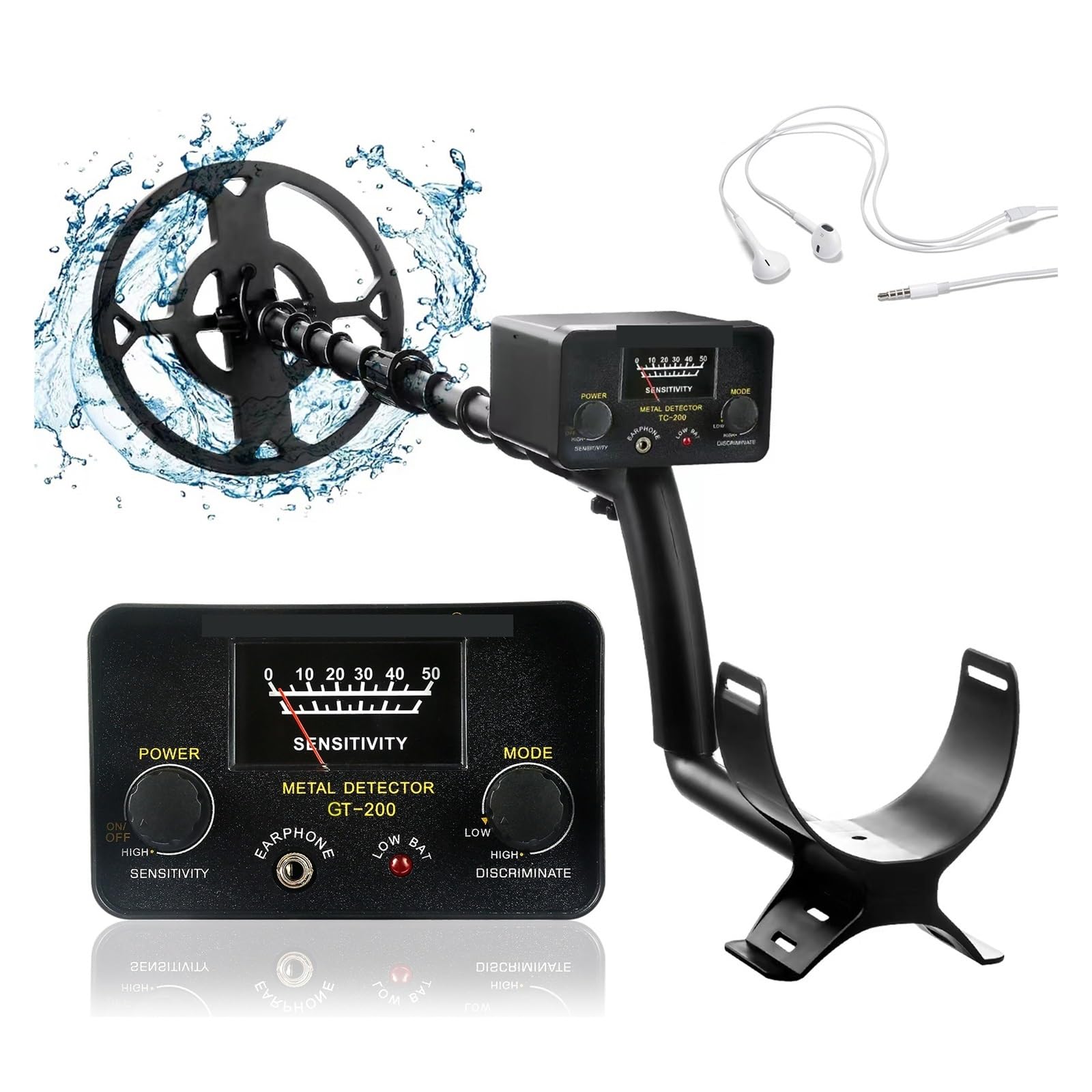 Metal Detector, Gold Underground Metal Detector Waterproof High Sensitivity Detector Adjustable Tracker Pinpointing for Treasure Hunt(GT200-2)