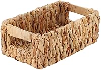 Vista 7 de YAHUAN Cestas tejidas de jacinto de agua para organizar, cestas rectangulares de mimbre con asas integradas, cestas de almacenamiento pequeñas