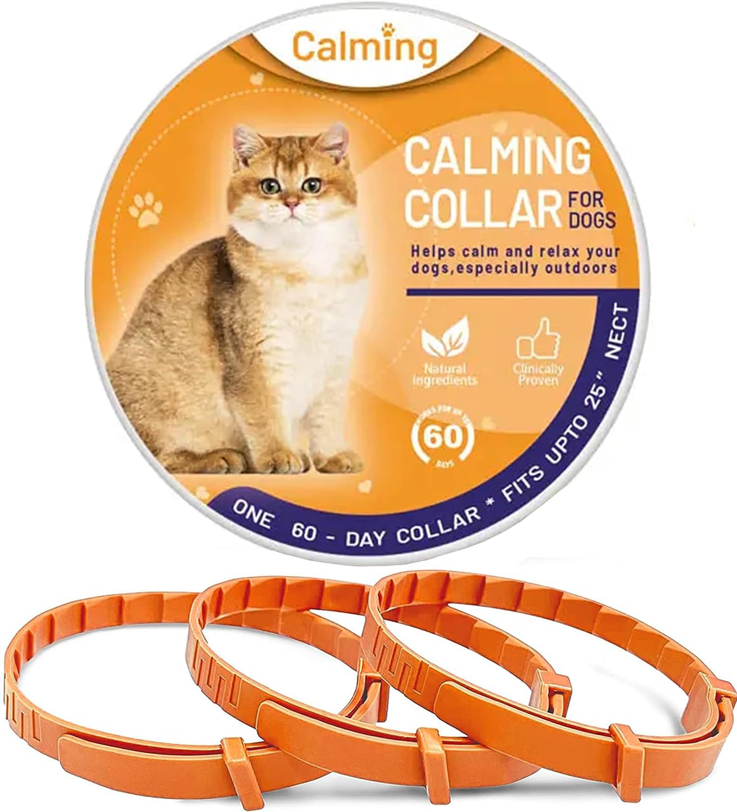 Calming Collar for Cats - Pheromone Anxiety Relief up to 60 Days, Makes Cats Comfortable and Relaxed (Orange-3 Pack)