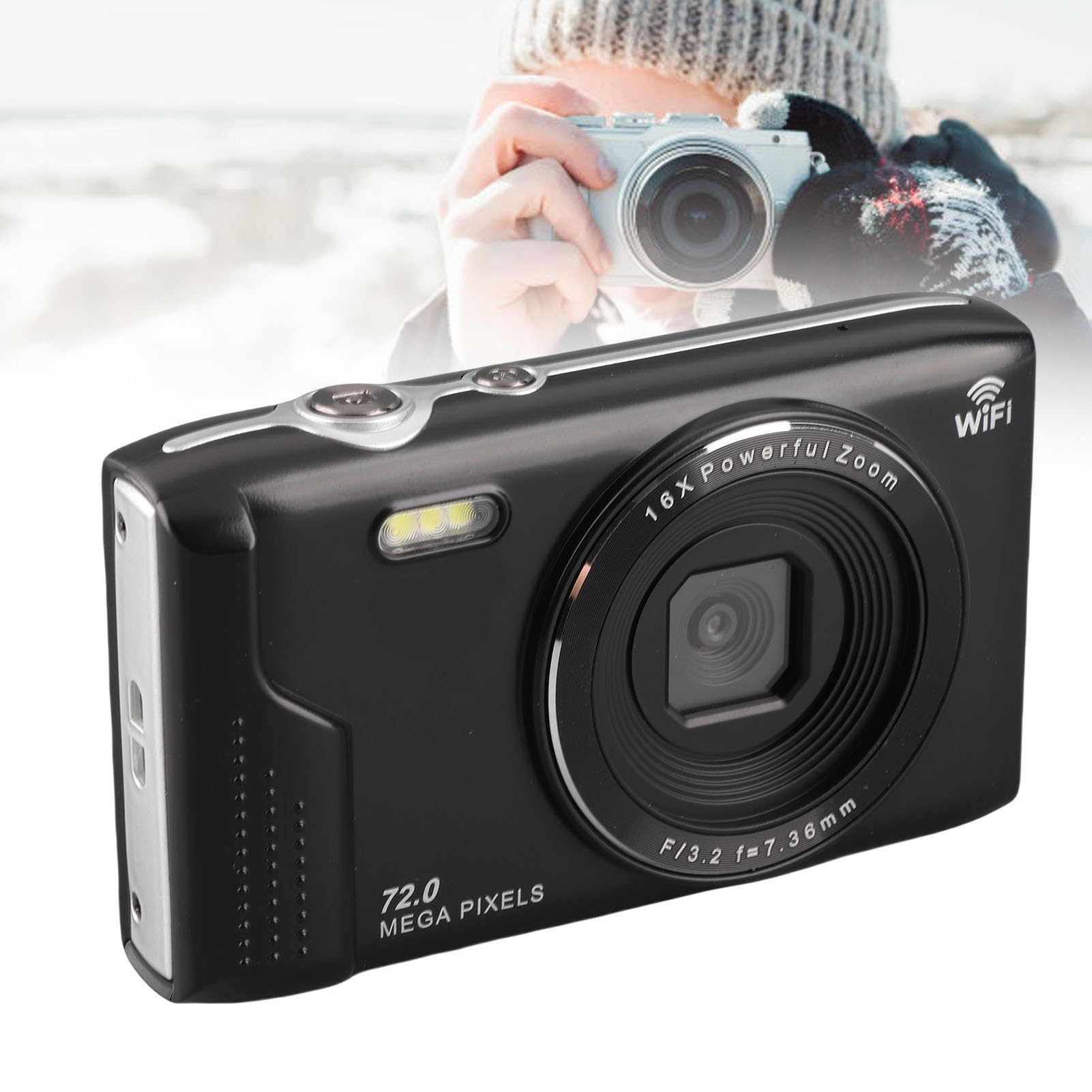 Kamera Cyfrowa 5K do Fotografii, Kamery Vlogowania Wi -Fi 75MP, AF Autofocus Kamera Wideo 2,8 -calowa Ekran LCD z 16x Zoom, Kompaktowy VLOG Travel Camara, Bateria 1200 MAh (BLACK)