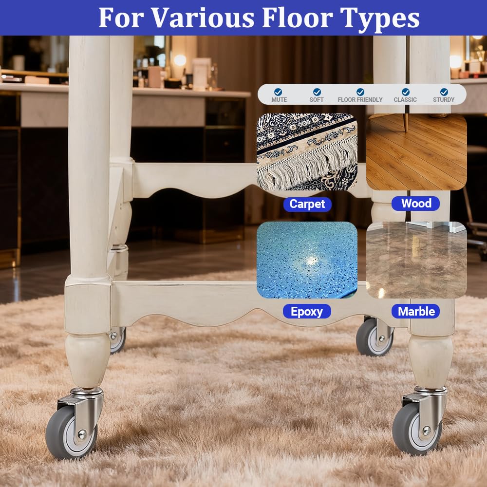 2-calowe kółka do odkurzacza na mokro i sucho, 500 funtów, 5/16" x 1-1/2" (8 x 38 mm), kółka trzpieniowe, zestaw 4 kółek z gumy TPR, kółka obrotowe z łożyskiem kulkowym, do mebli, wózków, wózków, o