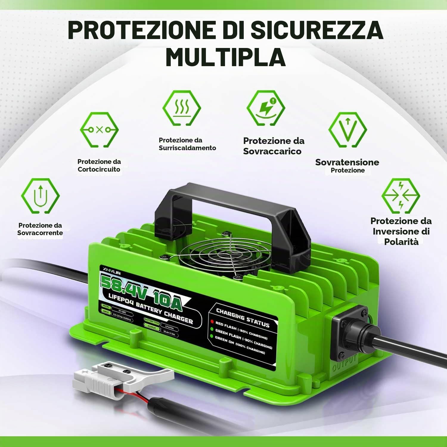 LiFePO4 Caricabatterie intelligente automatico da 58,4V 10A progettato per batterie al litio LiFePO4 da 48V (51,2V)