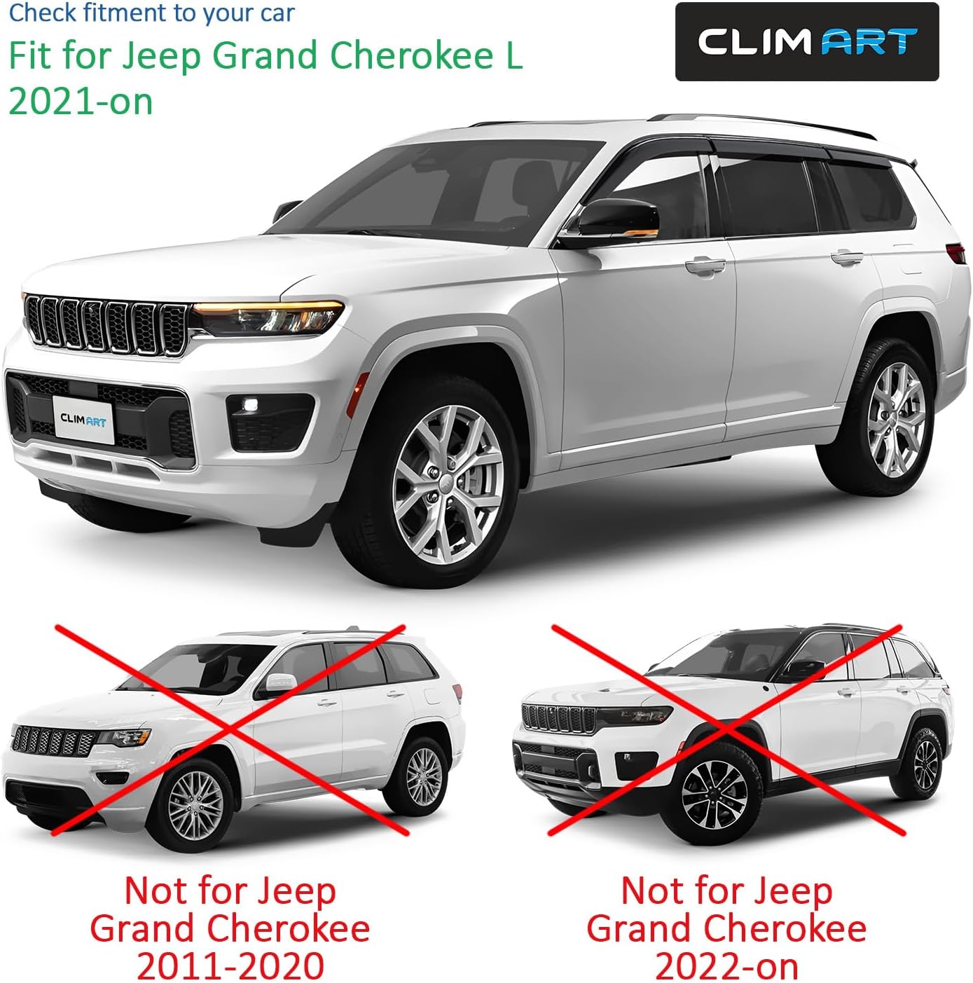 CLIM ART Incredibly Durable Rain Guards for Jeep Grand Cherokee L 2021-2026, Original Tape-on Window Deflectors, Vent Deflector, Window Visors, Car Accessories, 6 pcs. - 521495