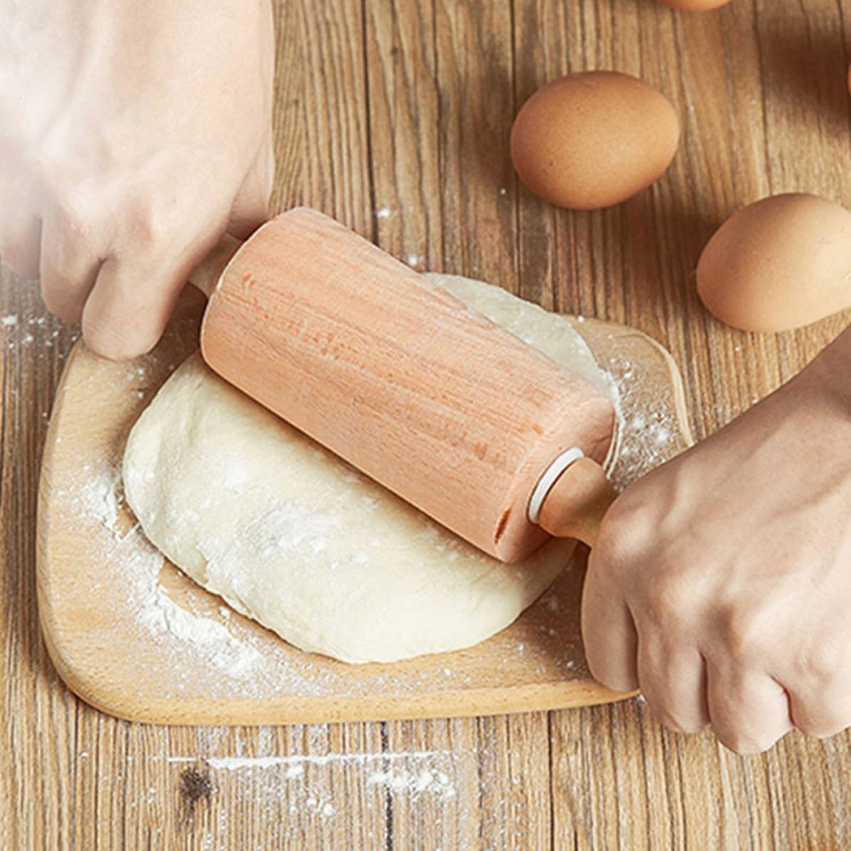 2 Stück Unbemaltes Wachsfreies Nudelholz mit Komfortgriff und Rostfreien Lagern zum Backen und Ausrollen von Teig und Fondant