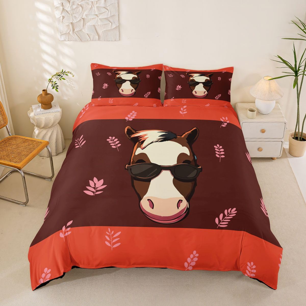 Homemissing Novelty Horse Duvet Cover Set King Size for Kids Boys Girls Funny Horse Bedding Set Farm Animals Boho Duvet Cover with 2 Pillowcases Cute Animal Bedding — image 1