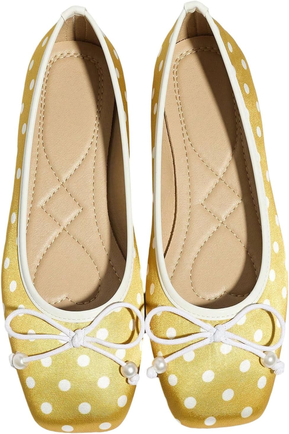 Milumia Women's Polka Dots Bowknot Ballet Flats Closed Square Toe Slip On Flat Shoes