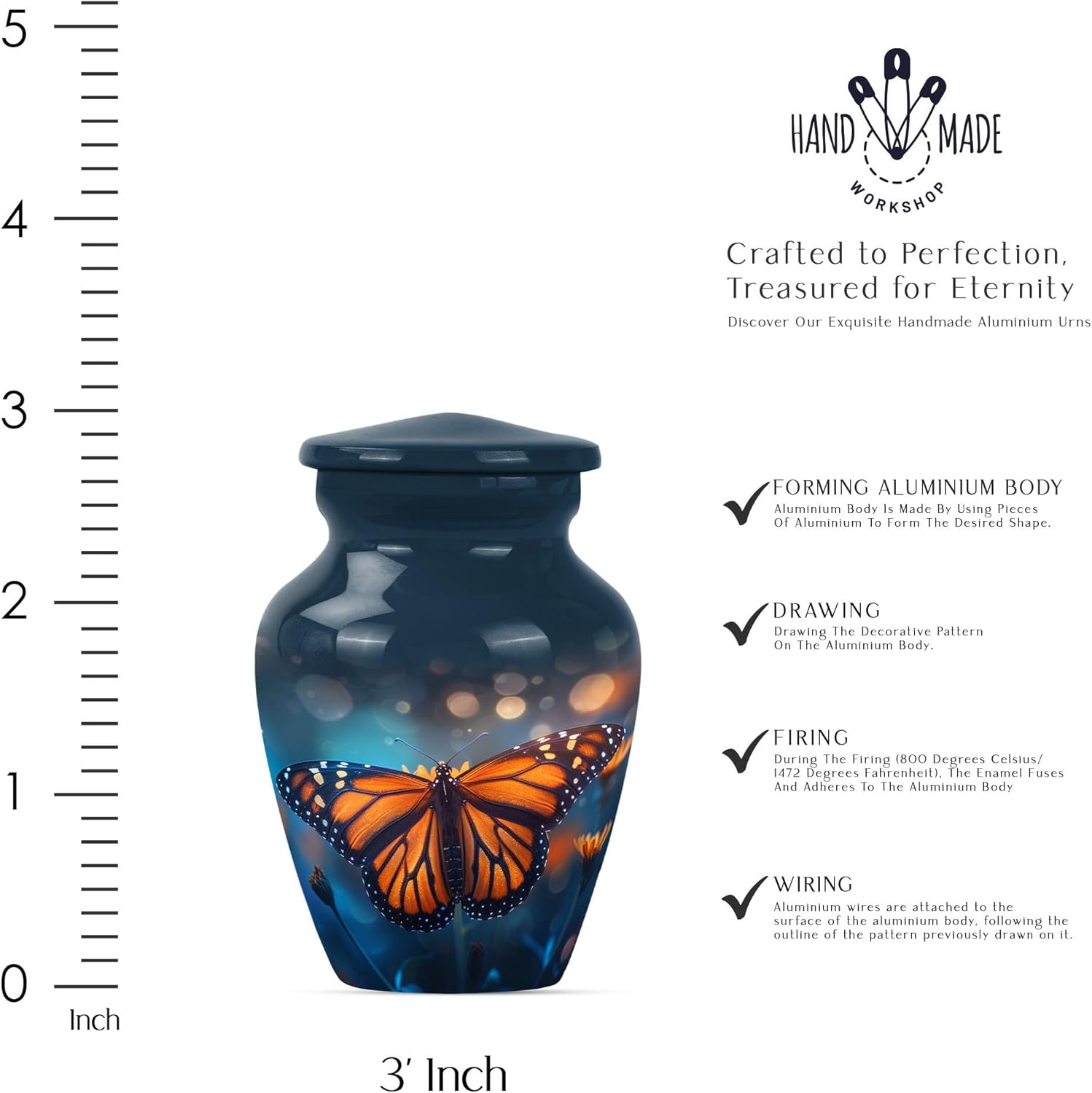 Butterfly Cremation Urn - Memorial Keepsake - Urns for Human Ashes Adult Male Dad - Cremation Urns for Human Ashes Adult Female - Adult Urns for Human Ashes Women - (3 INCH Pack of 1)