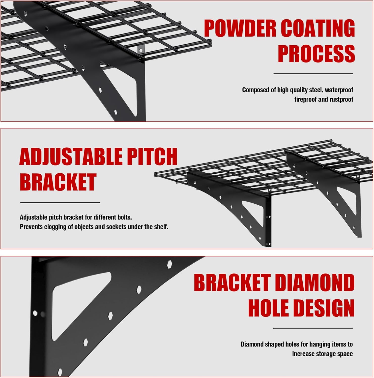 Garage Heavy Duty Wall Shelf, Wall Shelving Rack,Supermarket Storage Shelf, Black, 2-Pack (24 * 36)