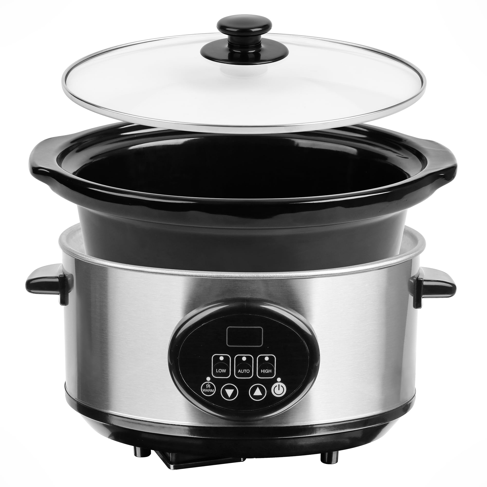 EMERIO Mijoteuse - SC-129406 - Cuve intérieure en céramique de 3,5 l (amovible) - 3 niveaux de température - Affichage - Minuterie - Couvercle en verre - 240 W - Fonction maintien au chaud - Passe au