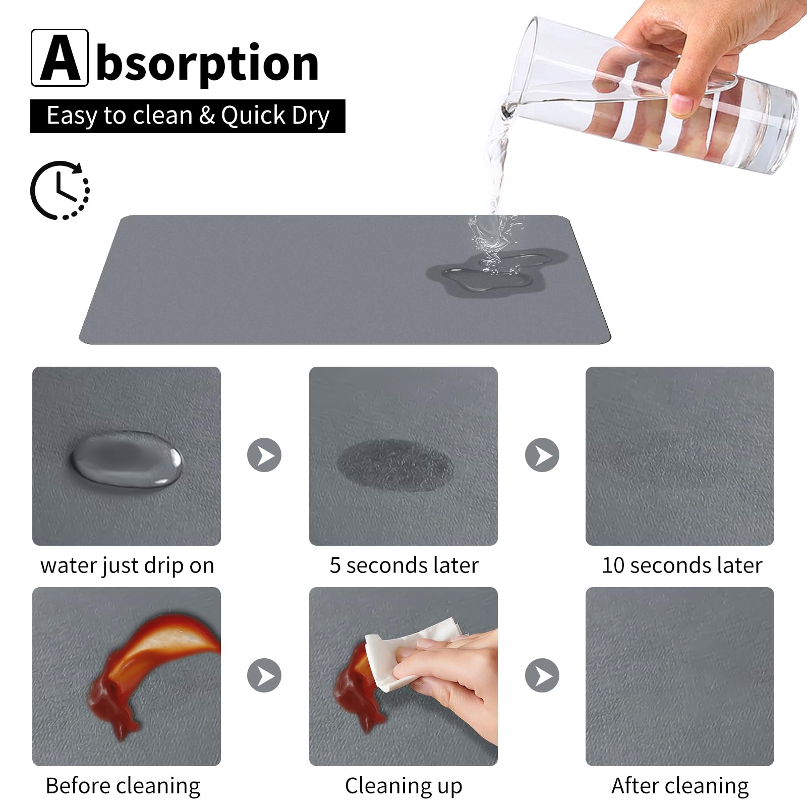 Premium Coffee Mat - Non-Slip Rubber Backed Absorbent Dish Drying Mat for Kitchen Counter Coffee Mat , Super Absorbent Ideal coffee maker mat for countertops , Coffee Bar Mat?DARK GREY?