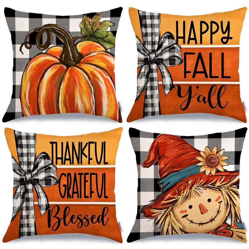 GEEORY Buffalo Plaid Pumpkin Covers, Set of 4