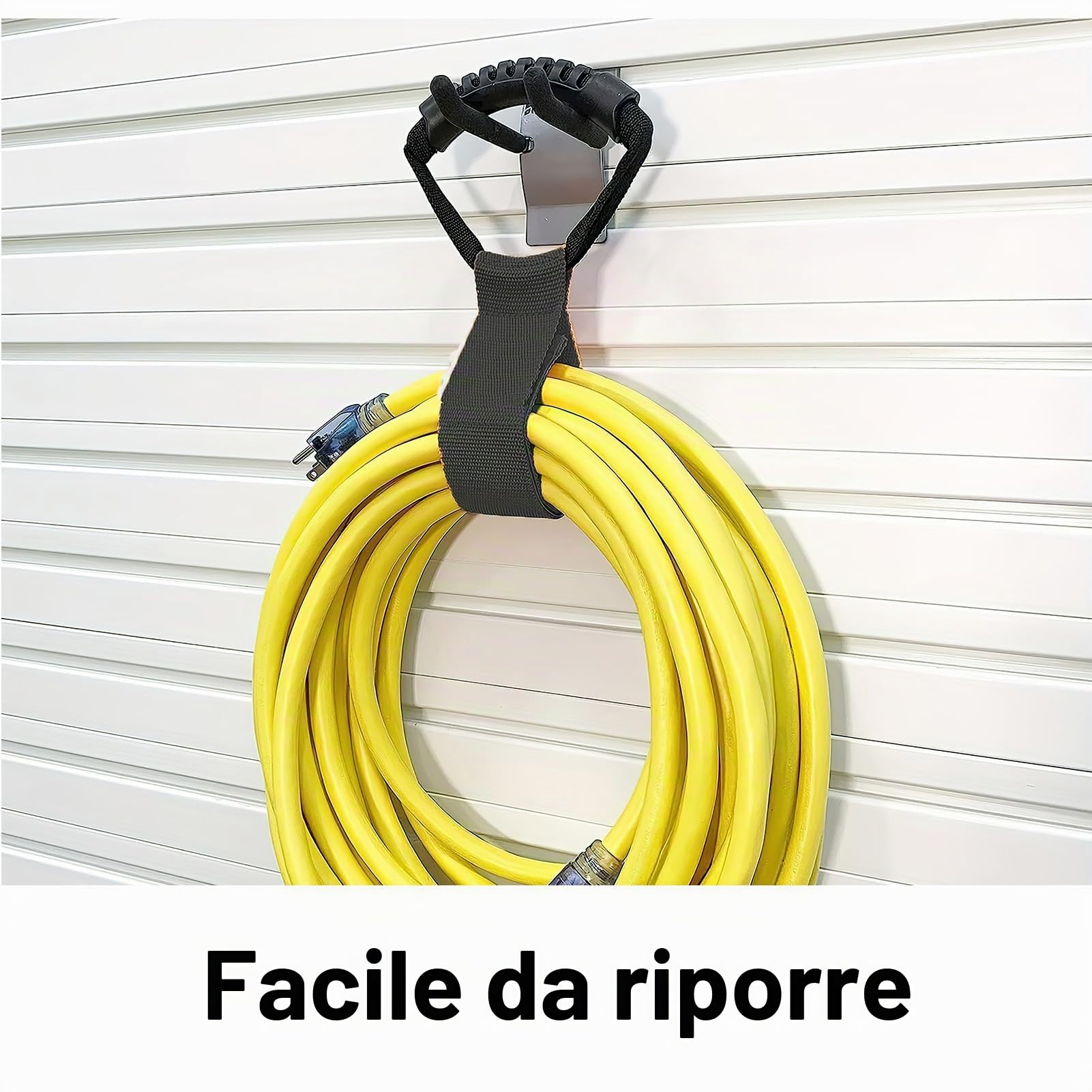 2 Pezzi Organizzatore per Cavi e Tubi con Maniglia Ergonomica, Chiusura a Strappo Regolabile da 55 cm, per Garage e Officina, Prolunga Cavo Organizer per Appendere Cavi Elettrici e Tubi da Giardino