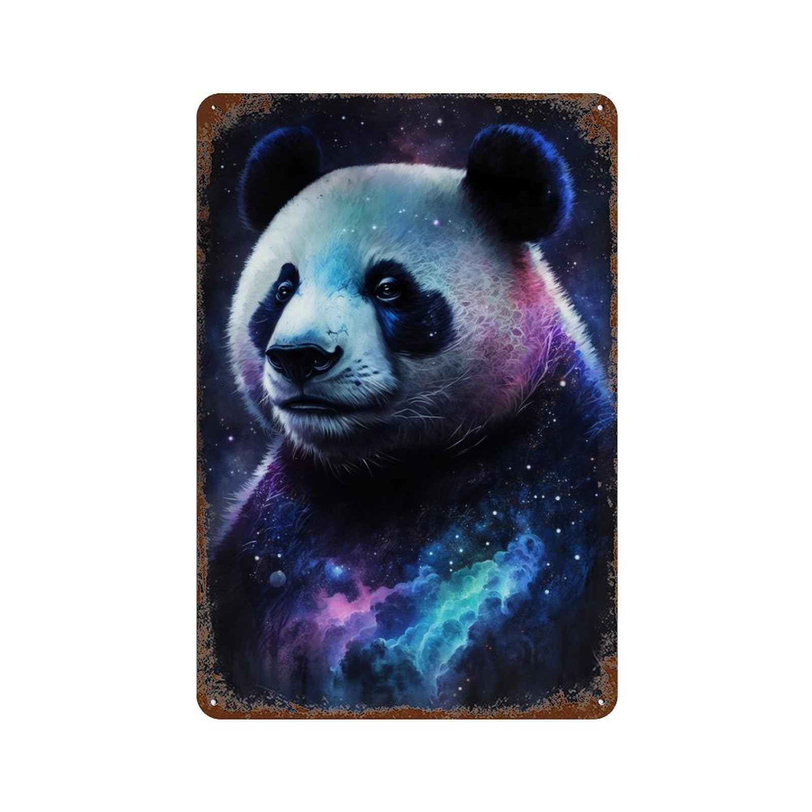 Cosmic Panda Art Print-5 11.8"x7.9" Weathered Tin Sign, Shabby Chic Decor for Farmhouse, Kitchen And Entryway Decor