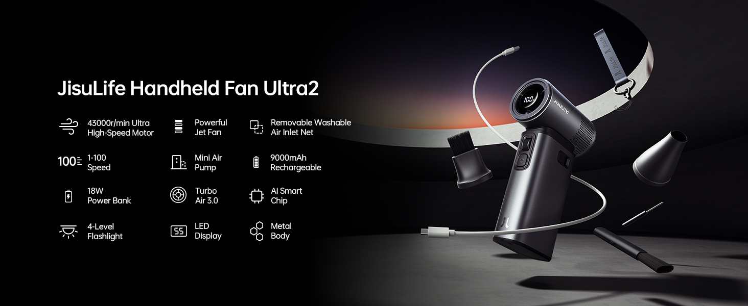 Amazon.com: JISULIFE Portable Handheld Fan Ultra2 9000mAh, 5 IN 1