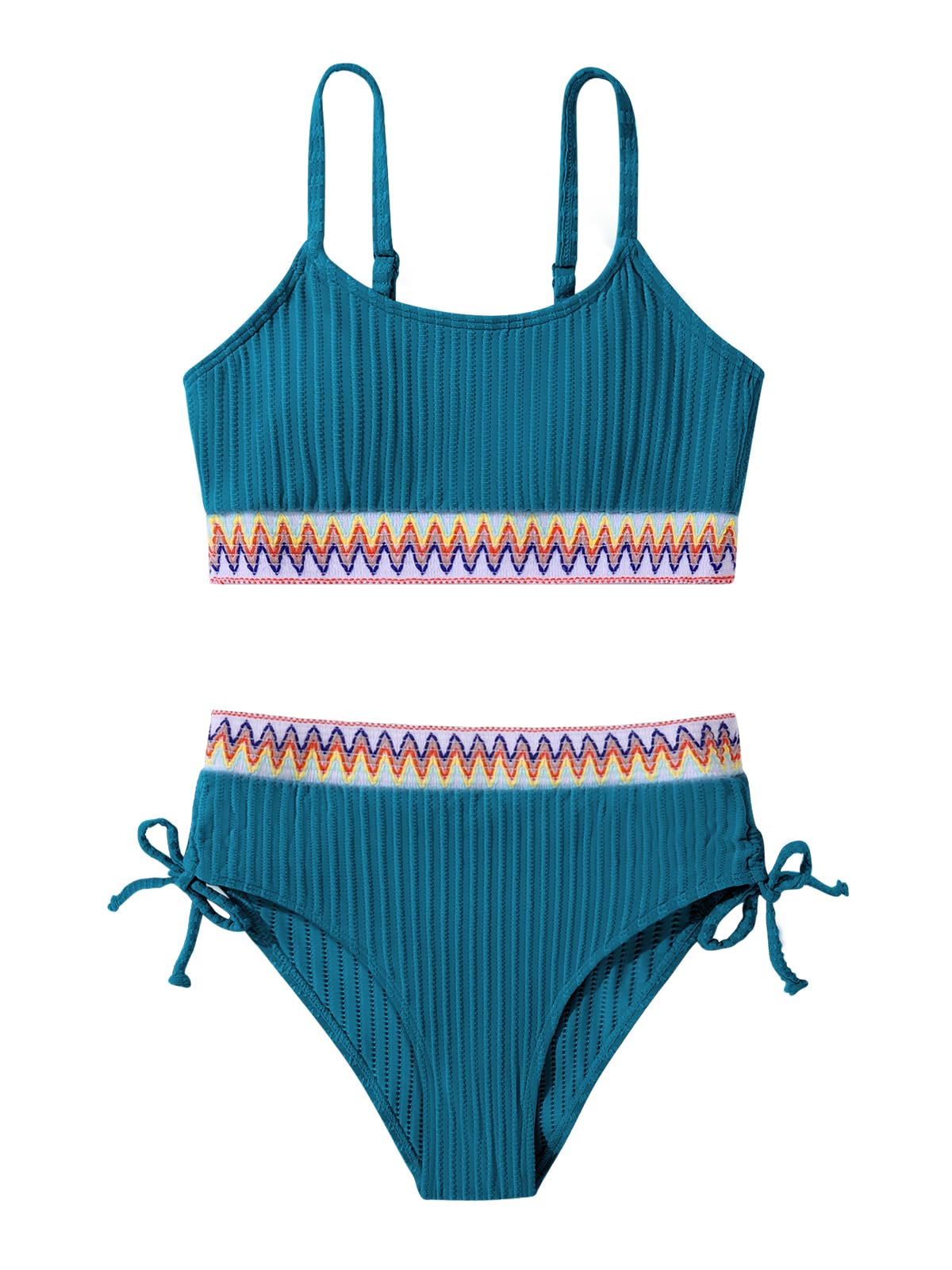 Girls Swimsuits Teen Girls Two Piece Bathing Suit High Waist Bikini Set with Chest Pad Color Block Swimwear 9-16T