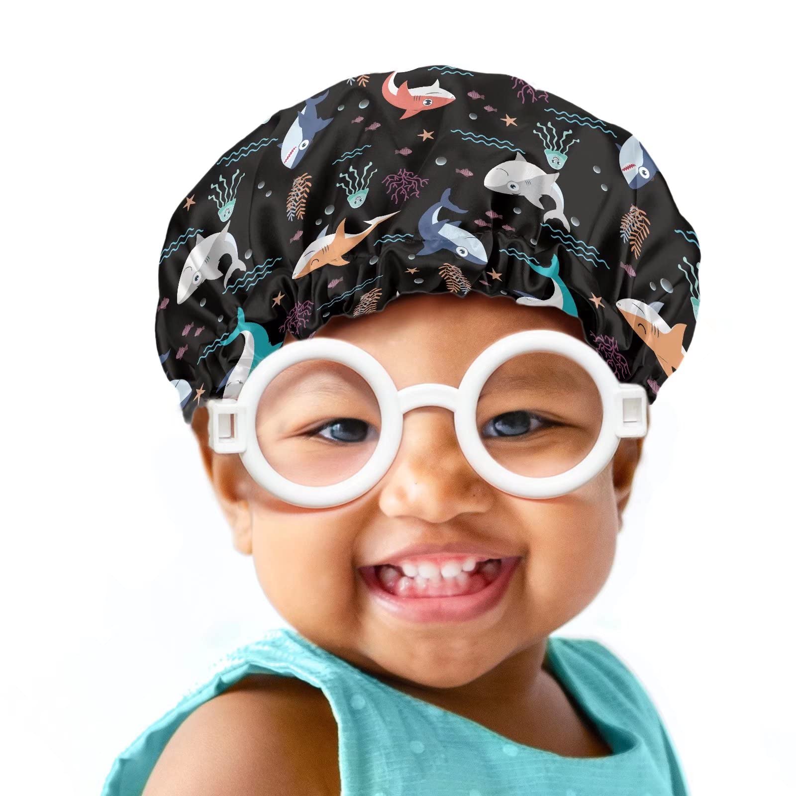 Babrukda Shark Cute Kids Satin Sleep Cap, Reversible Satin Bonnet Hat Curly Girl Boy Headwear Hair Cap Gifts for Frizzy Hair Toddler Children Baby Soft Comfortable Night Cap