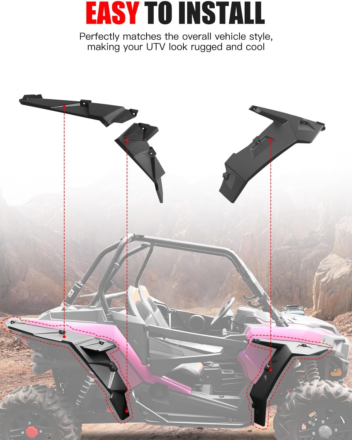 Fender Flare for Polaris RZR XP/4 1000 2014-2023, Extended Front Rear Fender Flares 8.5 Inch Mud Flaps Wider Mud Guards Against Mud and Dirt for Polaris RZR XP/ 4 1000 2014-2023 Accessories