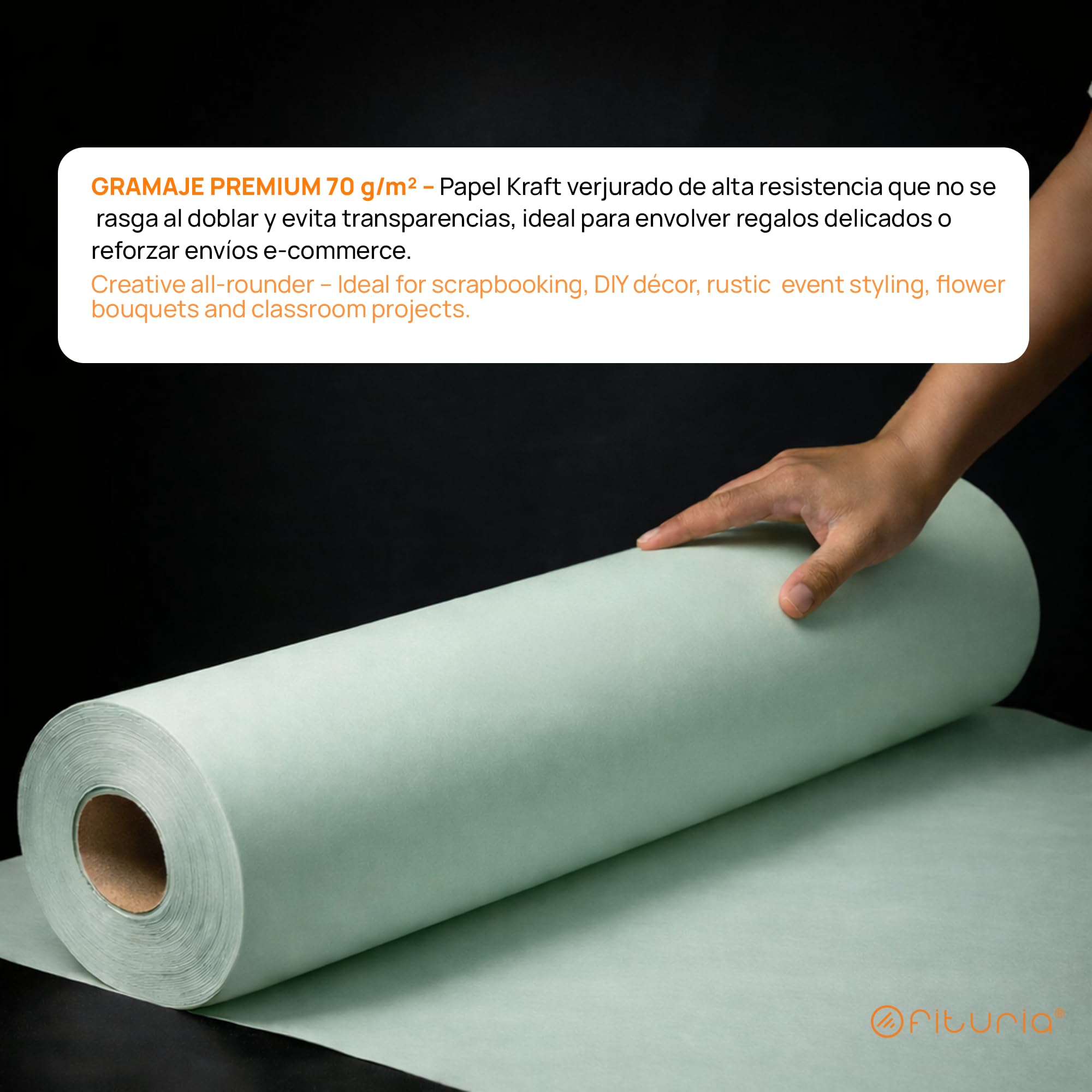 OFITURIA Papier kraft pastelowy zielony - rolka 0,60x15m - 3 rolki - papier do pakowania prezentów i opakowań do paczek, DIY i przeprowadzki; wytrzymały, łatwy do cięcia, idealny do majsterkowania