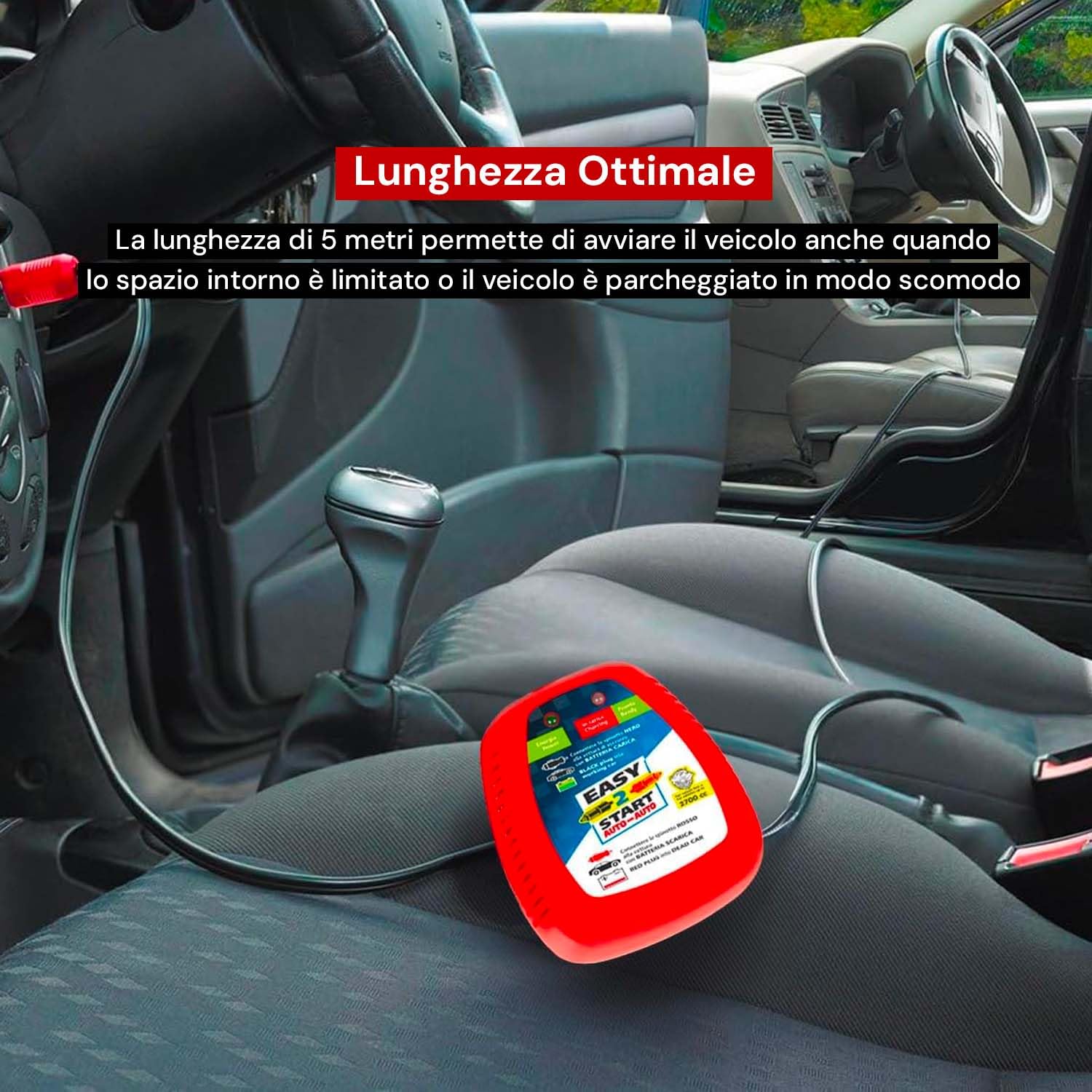 Avilia Universal-Starthilfe-Ladegerät 12 V mit 5 m Kabel – Notfall-Booster für Auto und Motorrad bis 2700 cc mit Zigarettenanzünder, integrierter Schutz