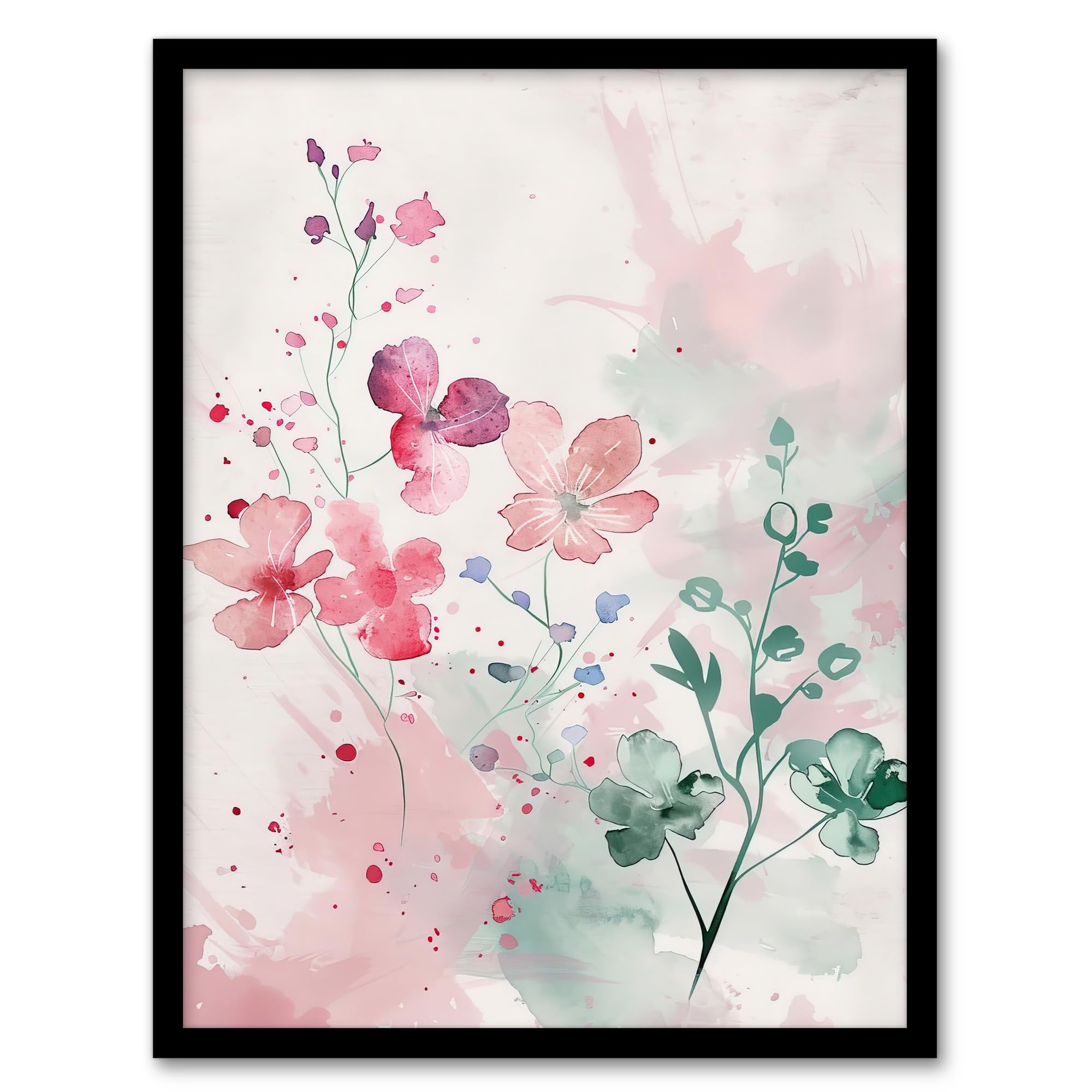 Artery8 Pretty Light Geranium Flowers Pastel Watercolour Living Room Artwork Framed Wall Art Print 18X24 Inch