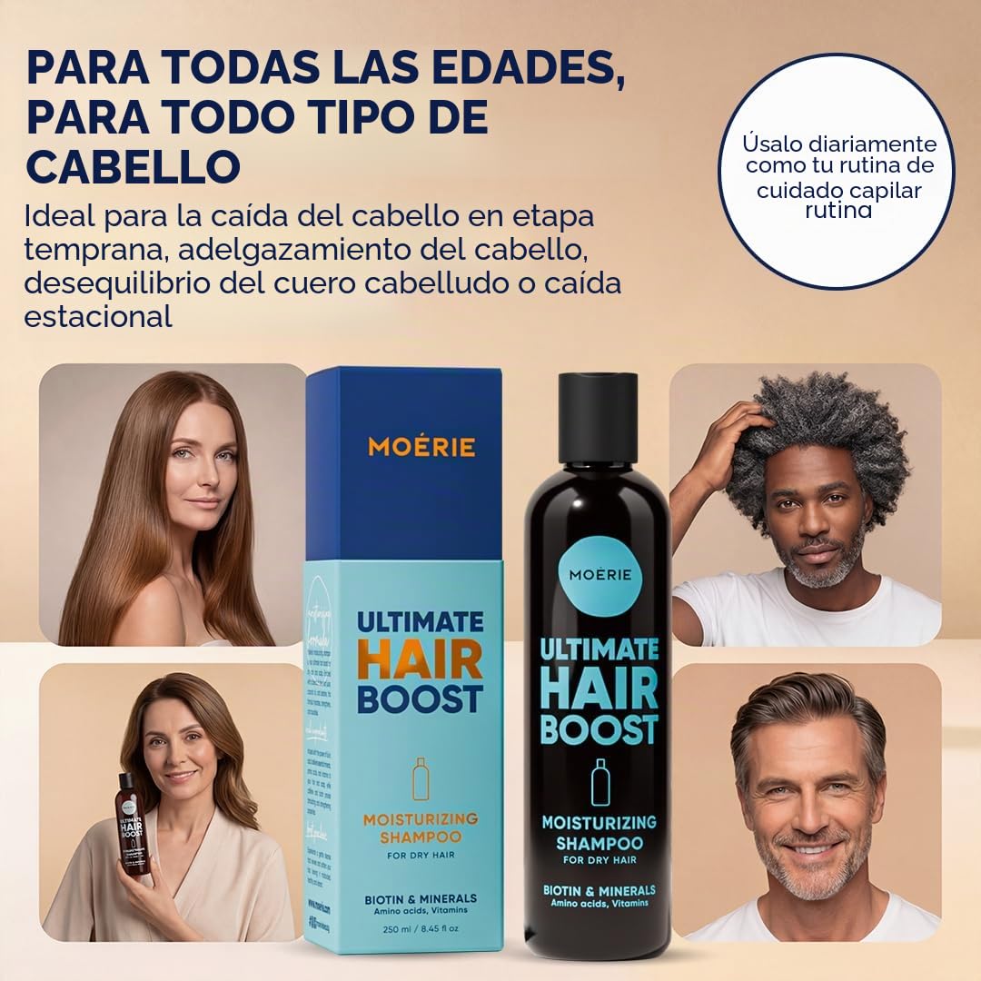 Champú Moerie champu de cabello crecimiento - cabello más largo y grueso - más volumen - vegano - Libre de parabenos y siliconas - todo tipo - champu anticaida - tratamiento hidratante cabello X2
