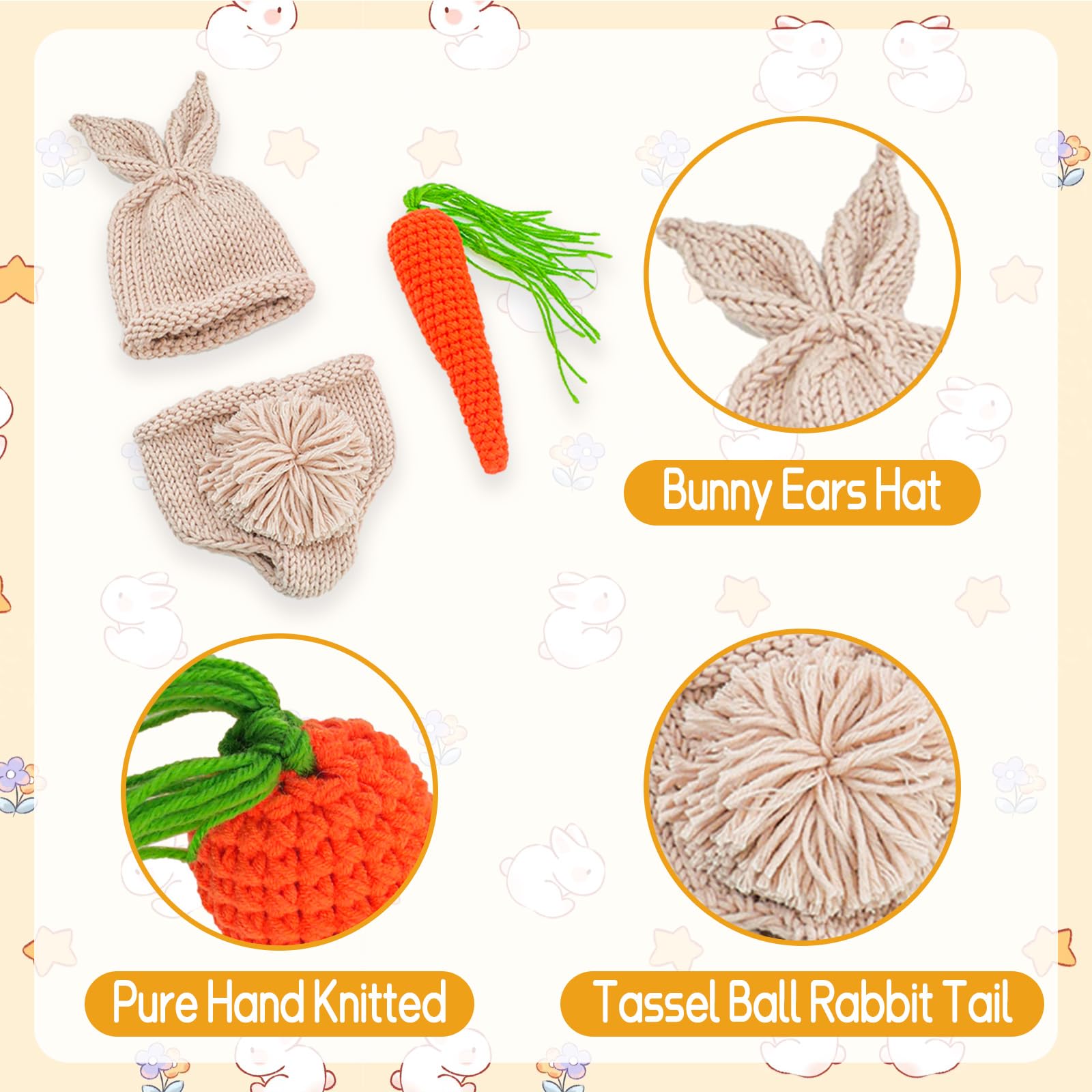 Newborn Photography Prop, Baby Easter Gift Knitted Photoshoot Costume, Baby First Easter Photo Rabbit Outfits (0-3 Months) - 3