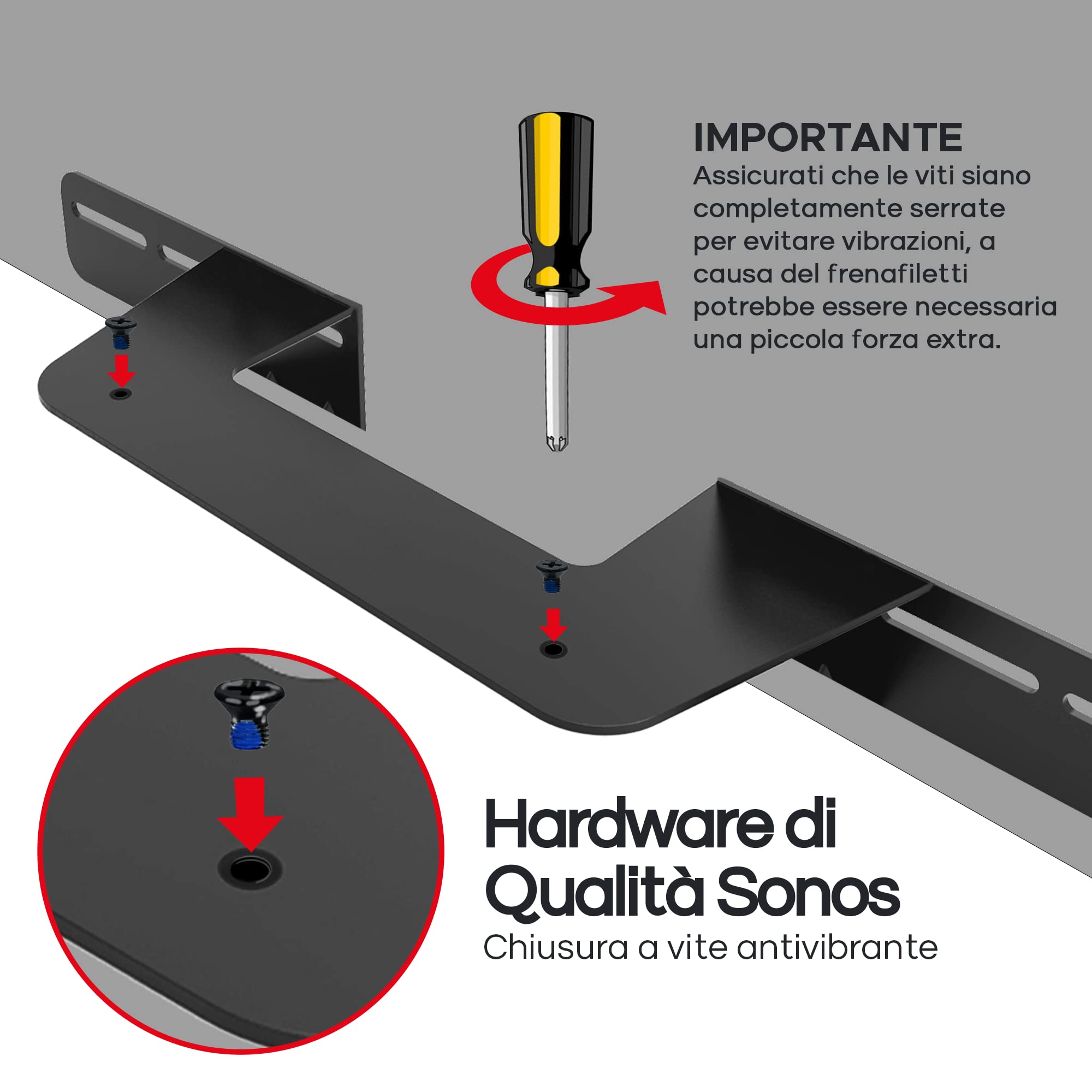 Supporto Soundbar Soundbass per Sonos Beam, Compatibile con Sonos Beam Sound Bar di Prima e Seconda Generazione, Include Tutto l'Hardware di Montaggio Necessario, Staffa di Montaggio, Nero